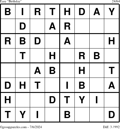 The grouppuzzles.com Easy Birthday puzzle for Saturday July 6, 2024