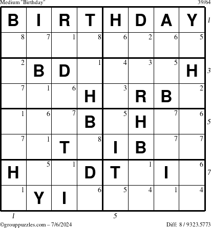 The grouppuzzles.com Medium Birthday puzzle for Saturday July 6, 2024 with all 8 steps marked