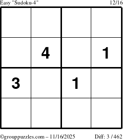 The grouppuzzles.com Easy Sudoku-4 puzzle for Sunday November 16, 2025