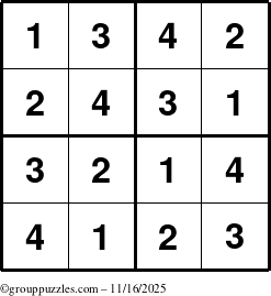 The grouppuzzles.com Answer grid for the Sudoku-4 puzzle for Sunday November 16, 2025