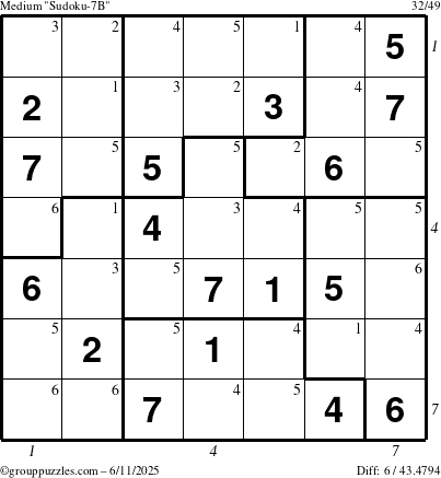 The grouppuzzles.com Medium Sudoku-7B puzzle for Wednesday June 11, 2025, suitable for printing, with all 6 steps marked