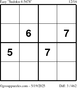 The grouppuzzles.com Easy Sudoku-4-5678 puzzle for Monday May 19, 2025