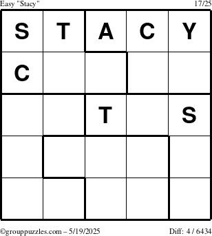 The grouppuzzles.com Easy Stacy puzzle for Monday May 19, 2025