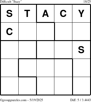 The grouppuzzles.com Difficult Stacy puzzle for Monday May 19, 2025