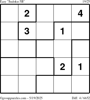 The grouppuzzles.com Easy Sudoku-5B puzzle for Monday May 19, 2025