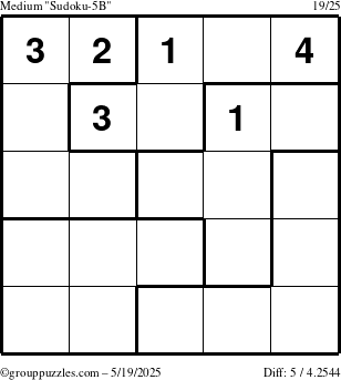 The grouppuzzles.com Medium Sudoku-5B puzzle for Monday May 19, 2025