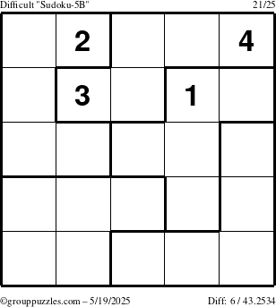 The grouppuzzles.com Difficult Sudoku-5B puzzle for Monday May 19, 2025