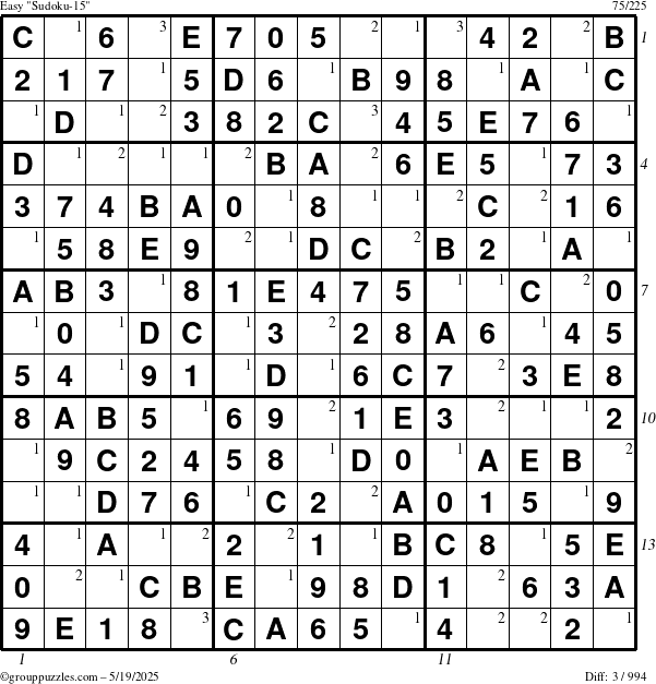 The grouppuzzles.com Easy Sudoku-15 puzzle for Monday May 19, 2025 with all 3 steps marked