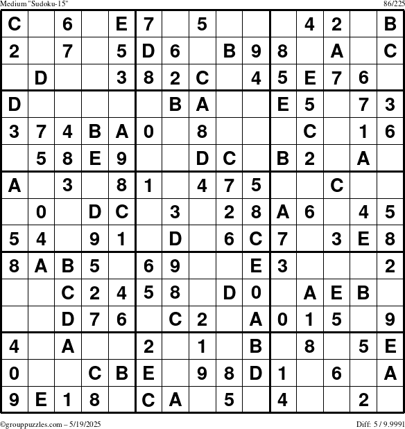 The grouppuzzles.com Medium Sudoku-15 puzzle for Monday May 19, 2025