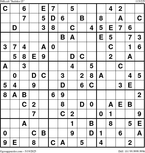 The grouppuzzles.com Difficult Sudoku-15 puzzle for Monday May 19, 2025