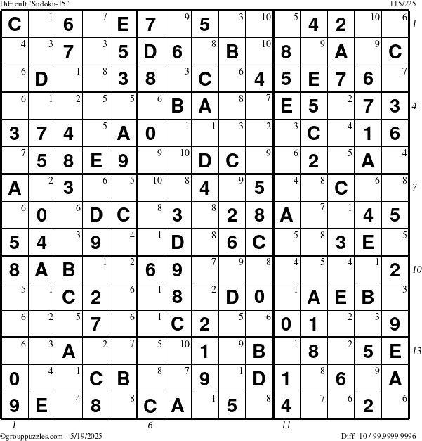 The grouppuzzles.com Difficult Sudoku-15 puzzle for Monday May 19, 2025 with all 10 steps marked