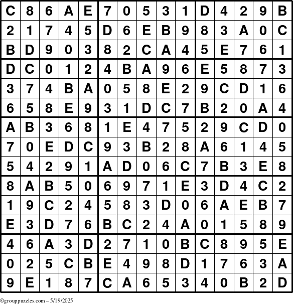 The grouppuzzles.com Answer grid for the Sudoku-15 puzzle for Monday May 19, 2025