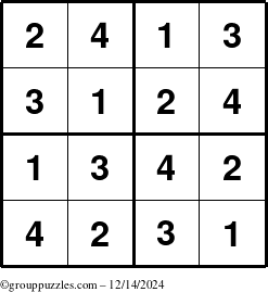 The grouppuzzles.com Answer grid for the Sudoku-4 puzzle for Saturday December 14, 2024