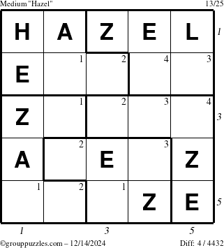 The grouppuzzles.com Medium Hazel puzzle for Saturday December 14, 2024 with all 4 steps marked