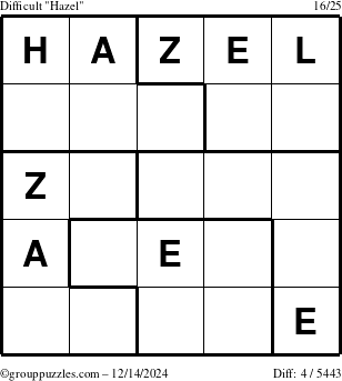 The grouppuzzles.com Difficult Hazel puzzle for Saturday December 14, 2024