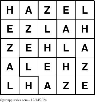 The grouppuzzles.com Answer grid for the Hazel puzzle for Saturday December 14, 2024