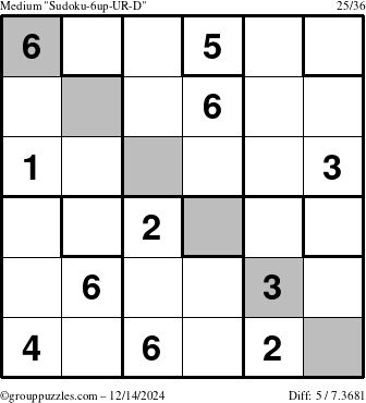 The grouppuzzles.com Medium Sudoku-6up-UR-D puzzle for Saturday December 14, 2024