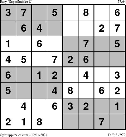 The grouppuzzles.com Easy SuperSudoku-8 puzzle for Saturday December 14, 2024