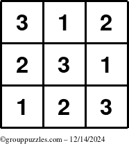 The grouppuzzles.com Answer grid for the TicTac-123 puzzle for Saturday December 14, 2024