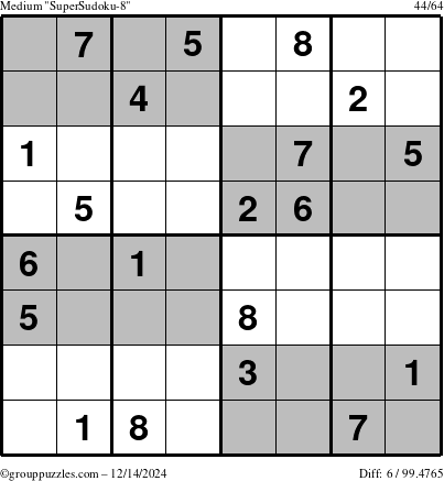 The grouppuzzles.com Medium SuperSudoku-8 puzzle for Saturday December 14, 2024