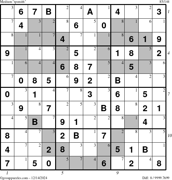 The grouppuzzles.com Medium tpsmith puzzle for Saturday December 14, 2024 with all 8 steps marked