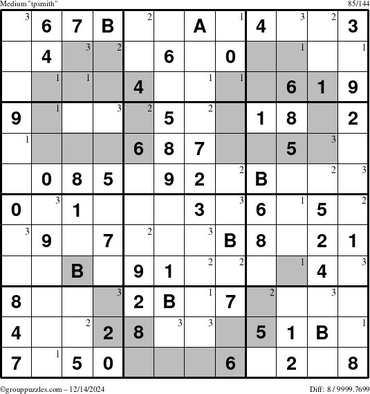 The grouppuzzles.com Medium tpsmith puzzle for Saturday December 14, 2024 with the first 3 steps marked