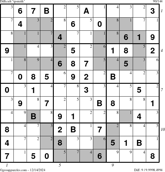 The grouppuzzles.com Difficult tpsmith puzzle for Saturday December 14, 2024 with all 9 steps marked