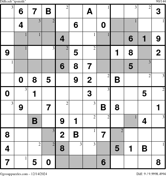 The grouppuzzles.com Difficult tpsmith puzzle for Saturday December 14, 2024 with the first 3 steps marked