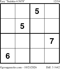 The grouppuzzles.com Easy Sudoku-4-5678 puzzle for Wednesday October 21, 2026