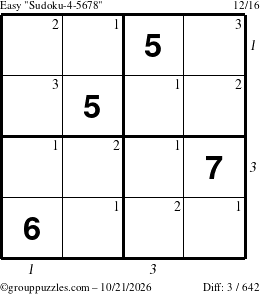 The grouppuzzles.com Easy Sudoku-4-5678 puzzle for Wednesday October 21, 2026 with all 3 steps marked