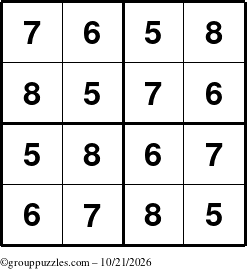The grouppuzzles.com Answer grid for the Sudoku-4-5678 puzzle for Wednesday October 21, 2026
