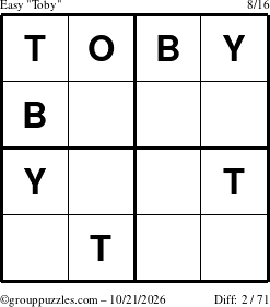 The grouppuzzles.com Easy Toby puzzle for Wednesday October 21, 2026