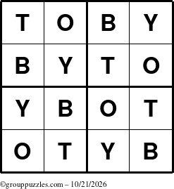 The grouppuzzles.com Answer grid for the Toby puzzle for Wednesday October 21, 2026