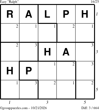 The grouppuzzles.com Easy Ralph puzzle for Wednesday October 21, 2026, suitable for printing, with all 3 steps marked