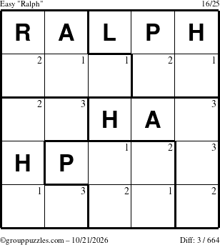 The grouppuzzles.com Easy Ralph puzzle for Wednesday October 21, 2026 with the first 3 steps marked