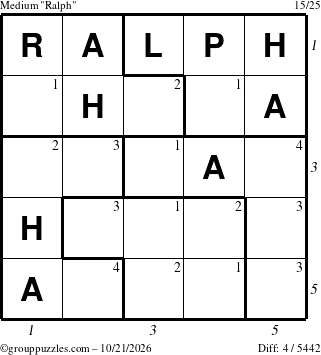 The grouppuzzles.com Medium Ralph puzzle for Wednesday October 21, 2026 with all 4 steps marked