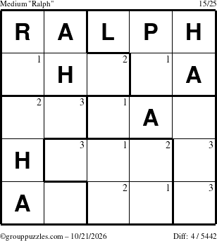 The grouppuzzles.com Medium Ralph puzzle for Wednesday October 21, 2026 with the first 3 steps marked