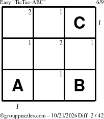 The grouppuzzles.com Easy TicTac-ABC puzzle for Wednesday October 21, 2026, suitable for printing, with all 2 steps marked
