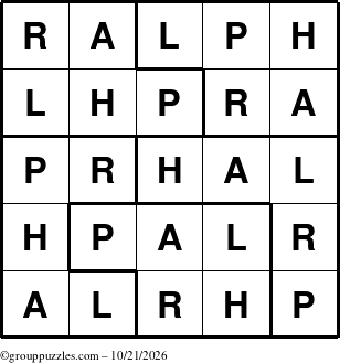 The grouppuzzles.com Answer grid for the Ralph puzzle for Wednesday October 21, 2026