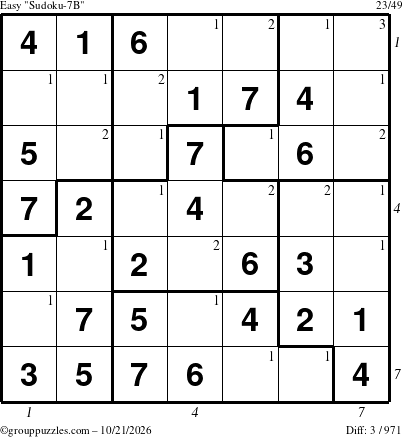 The grouppuzzles.com Easy Sudoku-7B puzzle for Wednesday October 21, 2026 with all 3 steps marked