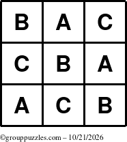 The grouppuzzles.com Answer grid for the TicTac-ABC puzzle for Wednesday October 21, 2026