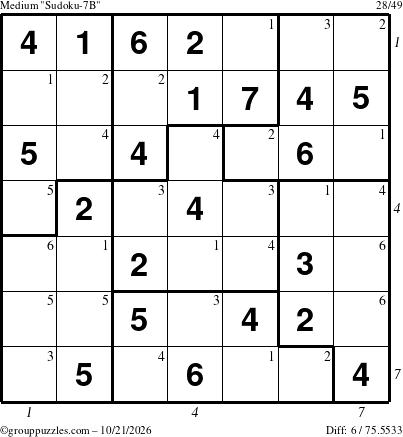 The grouppuzzles.com Medium Sudoku-7B puzzle for Wednesday October 21, 2026 with all 6 steps marked