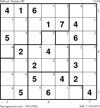 The grouppuzzles.com Difficult Sudoku-7B puzzle for Wednesday October 21, 2026 with all 7 steps marked