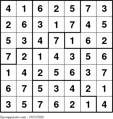 The grouppuzzles.com Answer grid for the Sudoku-7B puzzle for Wednesday October 21, 2026