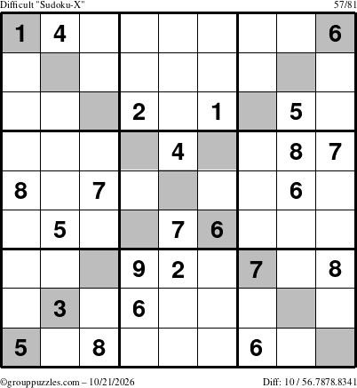 The grouppuzzles.com Difficult Sudoku-X puzzle for Wednesday October 21, 2026
