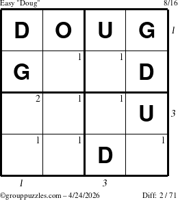The grouppuzzles.com Easy Doug puzzle for Friday April 24, 2026, suitable for printing, with all 2 steps marked