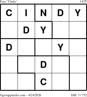 The grouppuzzles.com Easy Cindy puzzle for Friday April 24, 2026