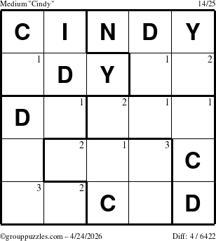 The grouppuzzles.com Medium Cindy puzzle for Friday April 24, 2026 with the first 3 steps marked