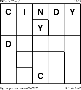 The grouppuzzles.com Difficult Cindy puzzle for Friday April 24, 2026