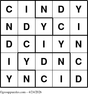The grouppuzzles.com Answer grid for the Cindy puzzle for Friday April 24, 2026